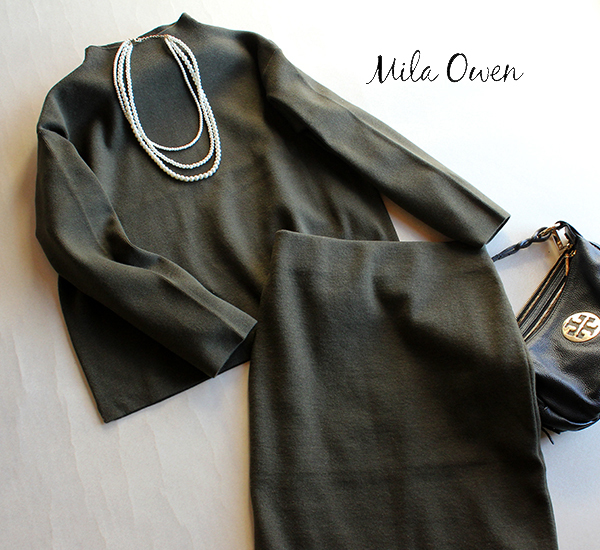 Mila Owen Mira Owen羊毛壓縮針織設置卡其色★包括3點或更多免運費    原文:Mila Owenミラオーウェン羊毛圧縮ニットセットアップカーキ★3点以上同梱送料無料