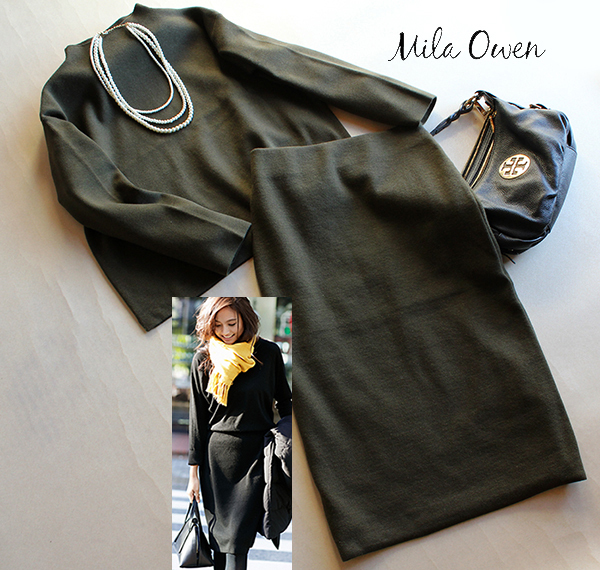 Mila Owen Mira Owen羊毛壓縮針織設置卡其色★包括3點或更多免運費    原文:Mila Owenミラオーウェン羊毛圧縮ニットセットアップカーキ★3点以上同梱送料無料