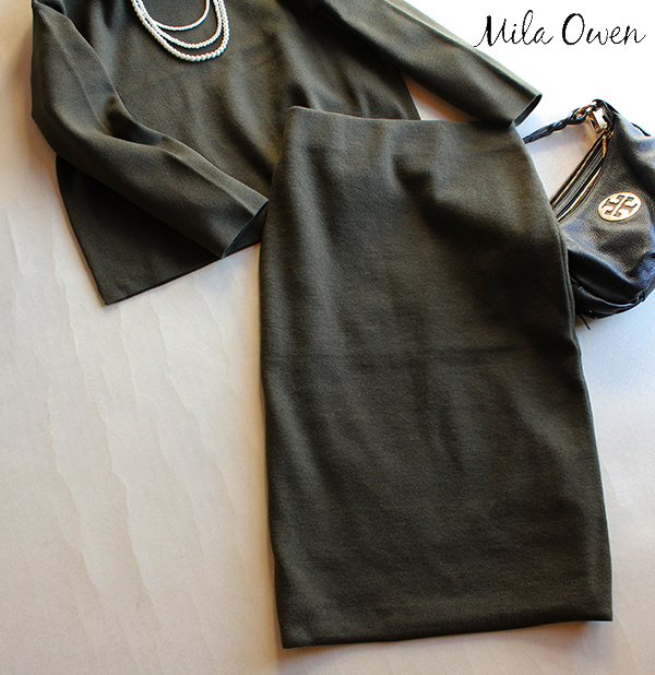 Mila Owen Mira Owen羊毛壓縮針織設置卡其色★包括3點或更多免運費    原文:Mila Owenミラオーウェン羊毛圧縮ニットセットアップカーキ★3点以上同梱送料無料