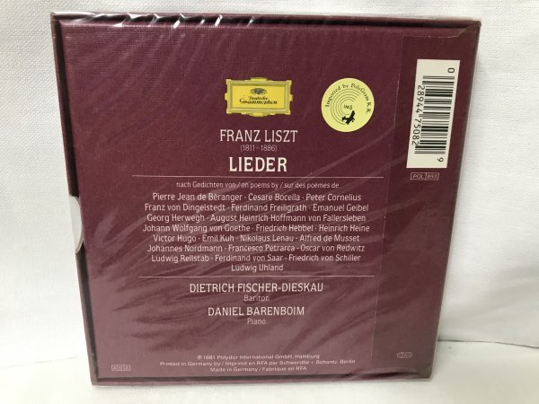 F6 未開封品 フランツ・リスト Liszt / Lieder ディートリッヒ・フィッシャー＝ディースカウ、ダニエル・バレンボイム_画像2