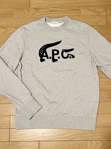 ラコステ LACOSTE アーペーセー APC A.P.C. クルーネック スウェット トレーナー Mサイズ グレー ロゴ フロッキープリント 国内正規品 _画像1