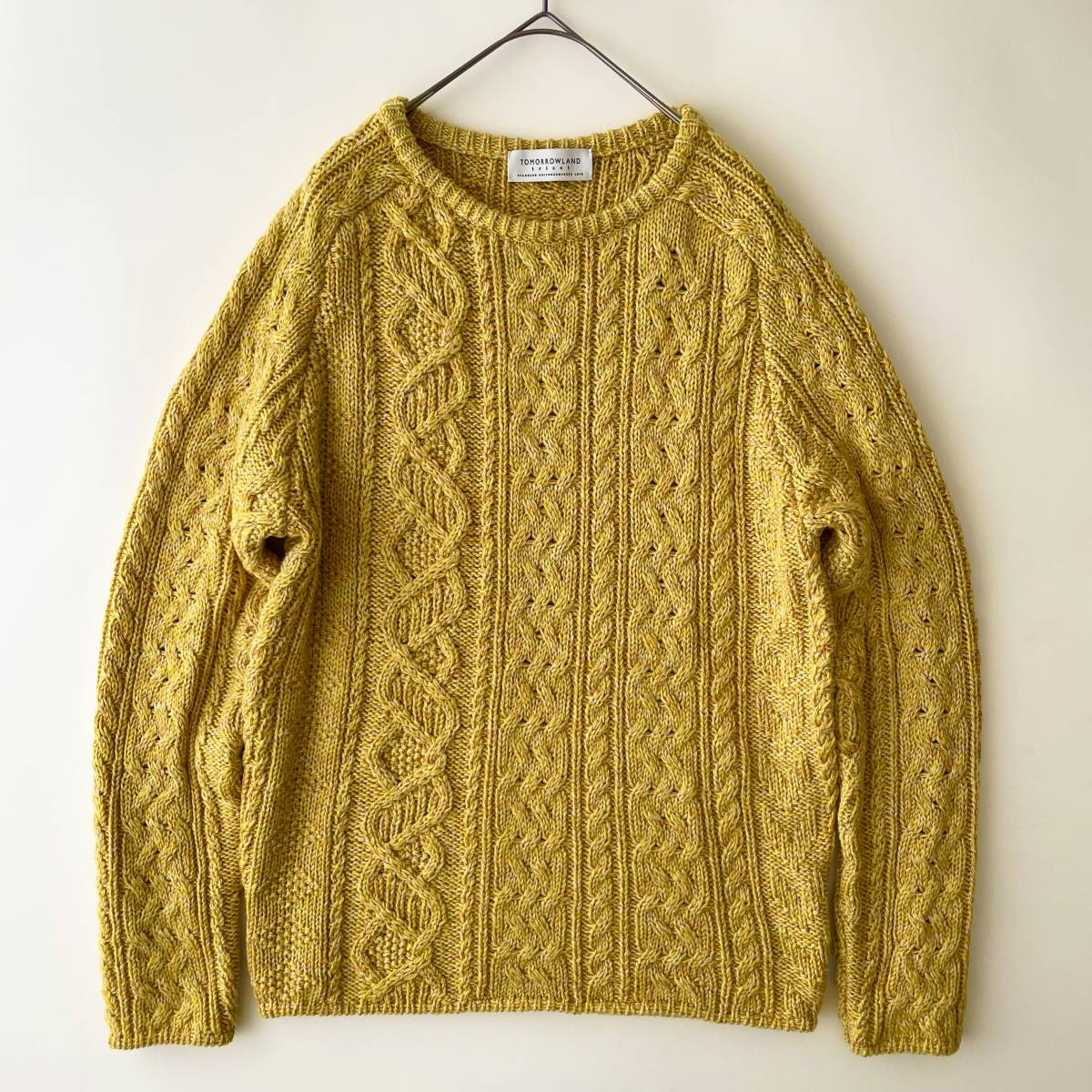 【美品】TOMORROWLAND -tricot- size/S (h) トゥモローランド トリコット アランニット ウールセーター フィッシャーマン イエロー knit_画像1