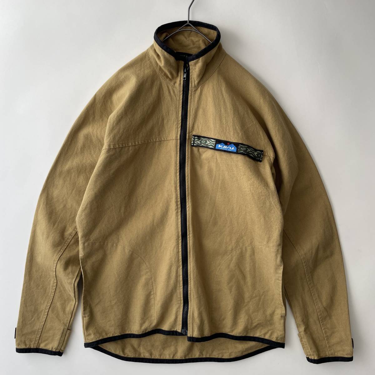 【90s USA製】KAVU size/M (ja) カブー フルジップジャケット スローシャツ ベージュ アメリカ製 アウトドア ヴィンテージ古着