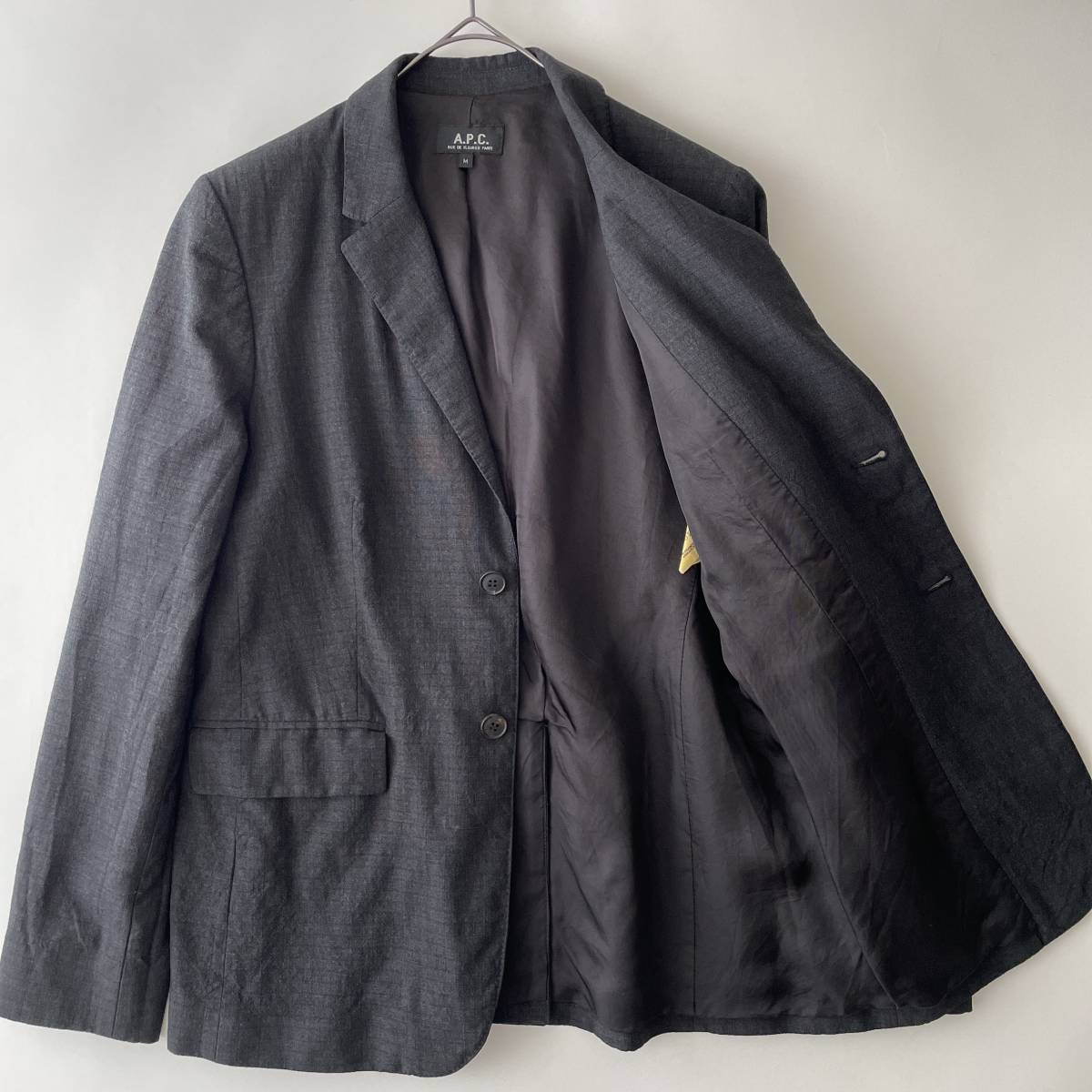 【フランス製】A.P.C. size/M (ie) アーペーセー リップストップ テーラードジャケット ウールアウター グレー 無地 2ボタン FRANCE jacket_画像7