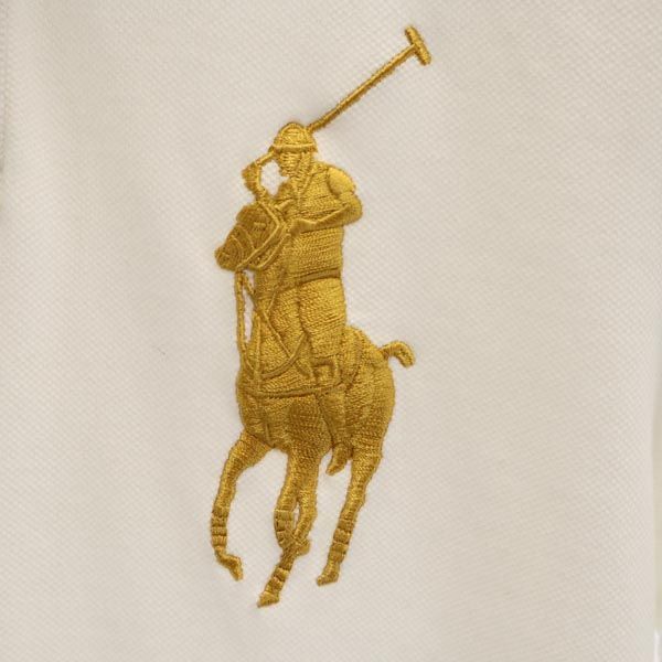ポロラルフローレン ビッグポニー ロゴ刺繍 半袖 ポロシャツ XS ホワイト系 POLO RALPH LAUREN 鹿の子地 袖ナンバリング メンズ 231001の画像5
