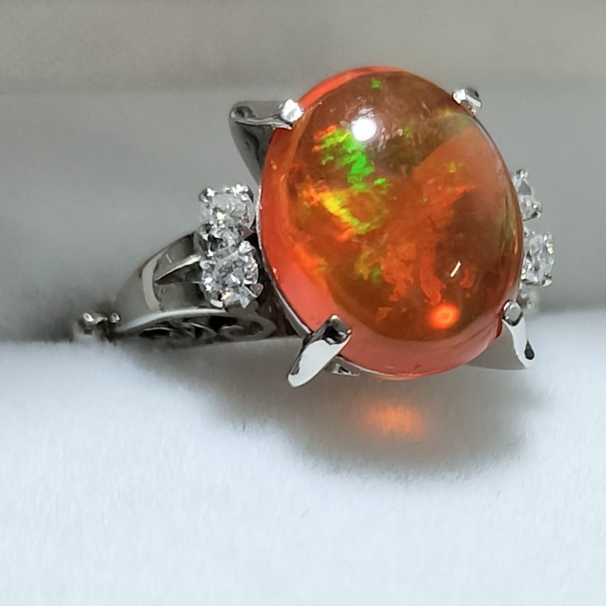 国内即発送】 ダイヤモンド×ファイヤーオパール リング 5.1g 2.70ct