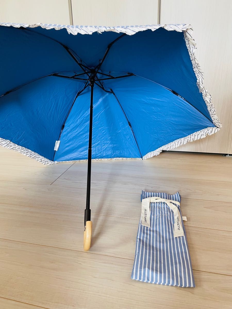 ジルスチュアート　ブルー　青　フリル　折り畳み　日傘　晴雨兼用　傘