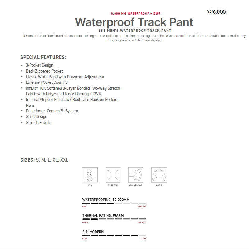 ● 686 WATERPROOF TRACK PANT カラー:BLACK COLORBLOCK Lサイズ メンズ スノーボード スキー パンツ PANT 23-24 日本正規品_画像6