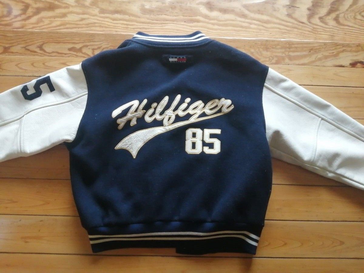 美品 トミーヒルフィガー 90s バックロゴ 袖革スタジャン 美品 トミーヒルフィガー 90s バックロゴ 袖革スタジャン