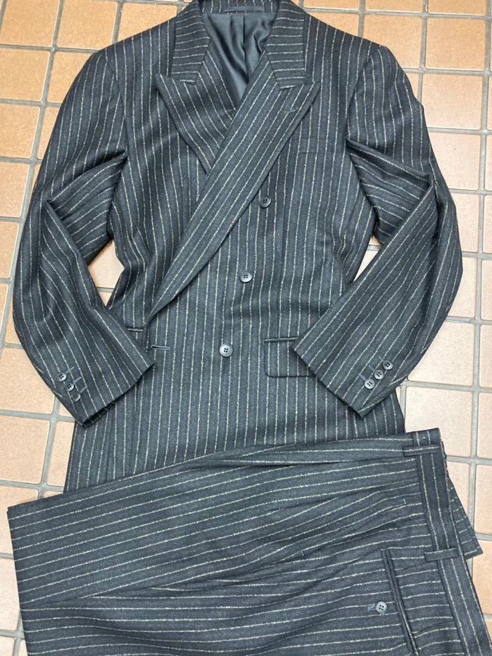 [ new goods ] cloth thickness super-rare . double 6.1. suit Dan ti. chock stripe Y7 total reverse side 2 tuck black color . close charcoal gray 