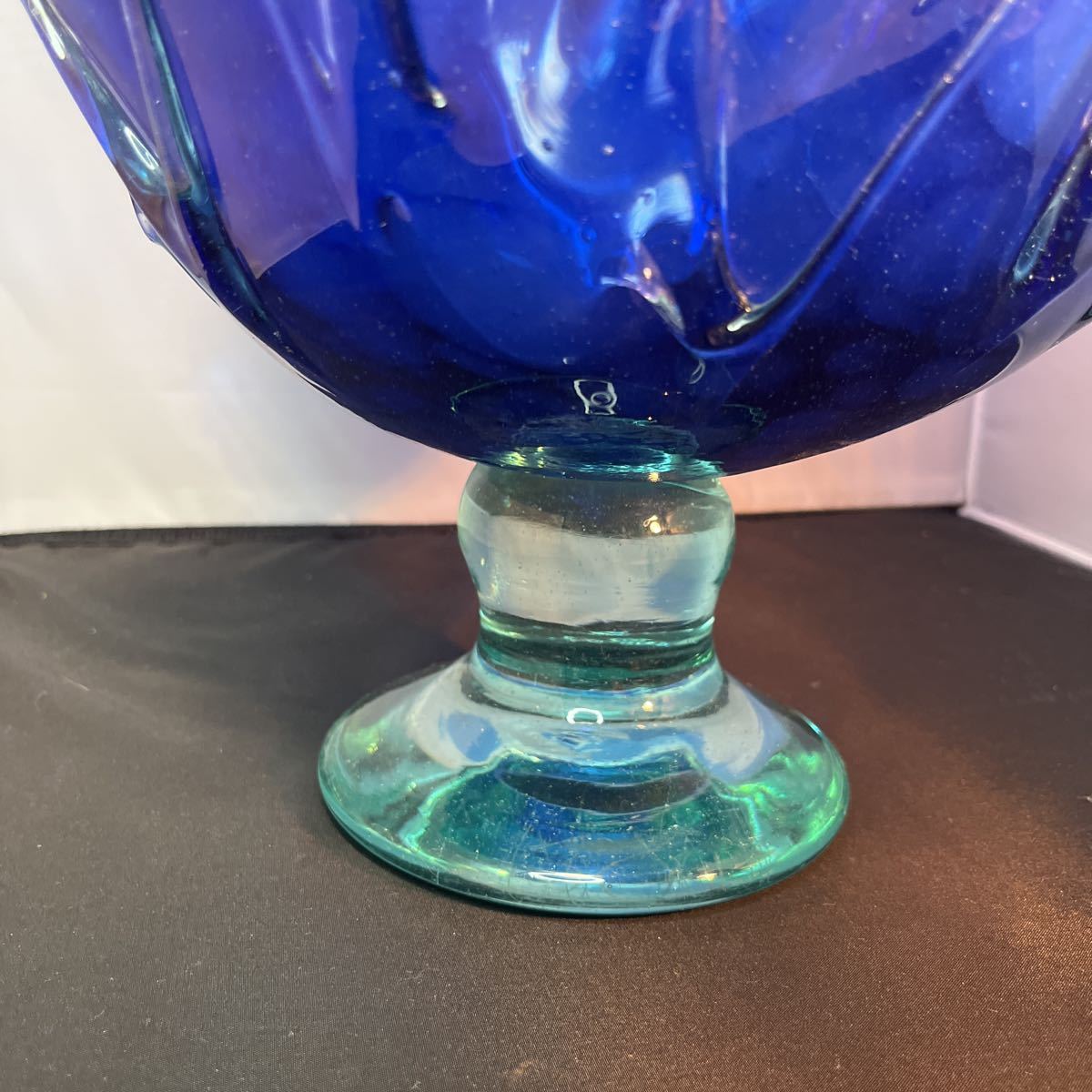 ガラス ガラス細工 練りガラス 青 花瓶 花器 フラワーベース インテリア 硝子細工 高さ46cm BLUE _画像5