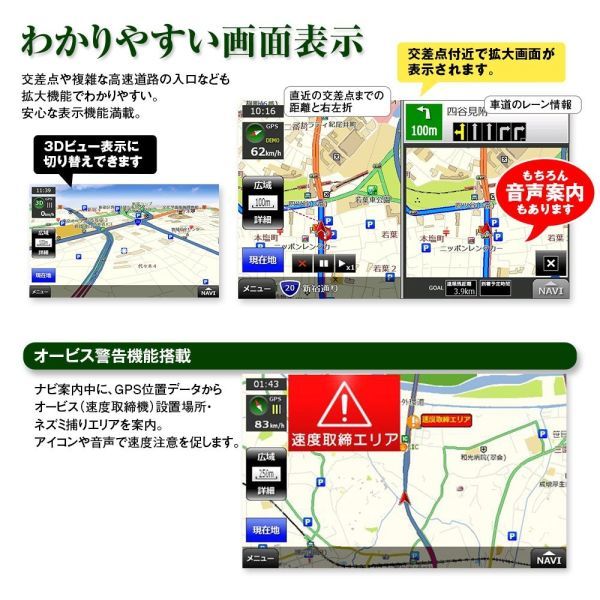 ポータブルナビ カーナビ 9インチ 2024年地図 3年間地図更新無料 ワンセグ 道 オービス 取締ゾーン警告機能 12V 24V 【NV-A010G】_画像7