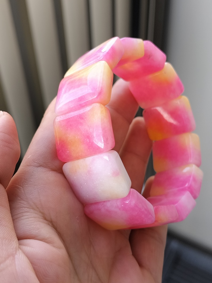 天然石 ホワイトピンクカルセドニー 玉髄 桃色 ピンク バングル