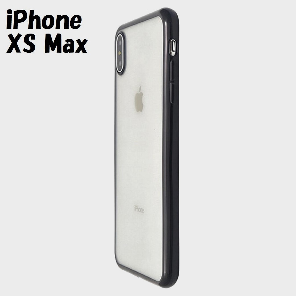 iPhone XS Max：メタリック カラー バンパー 背面クリア ソフト ケース◆ブラック 黒_画像1