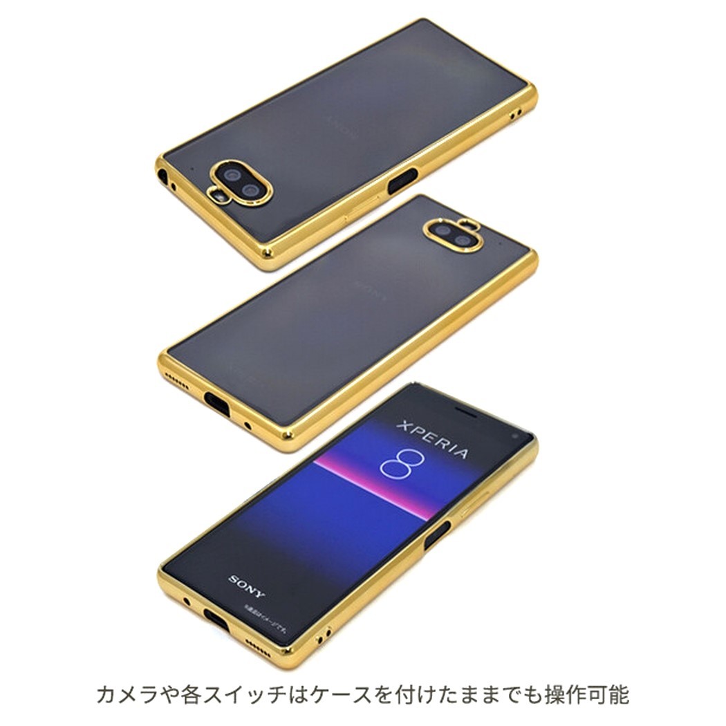 Xperia 8：メタリック カラー バンパー 背面クリア ソフト ケース★ピンク 桃_画像3