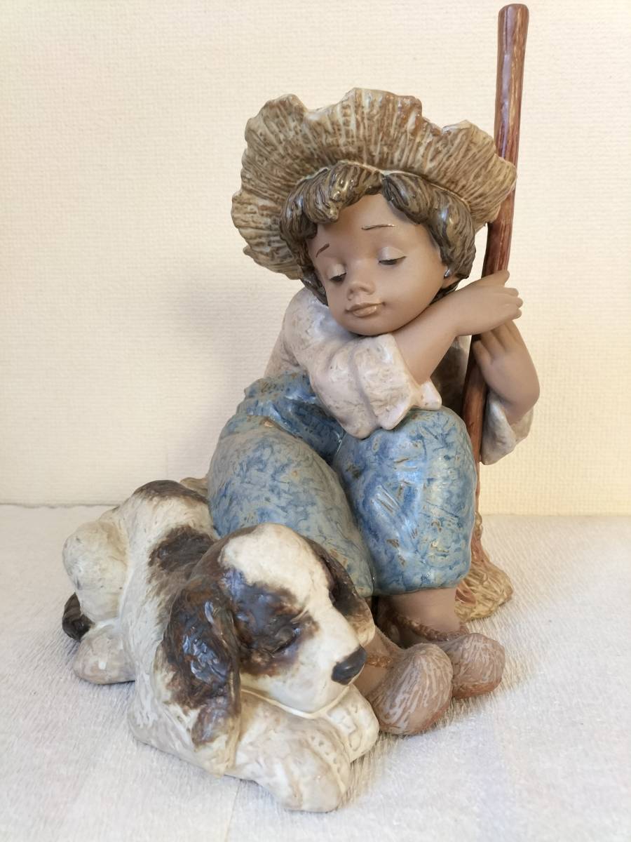 リヤドロ （Lladro）グレズシリーズ　 大型作品　少年と犬　陶器人形