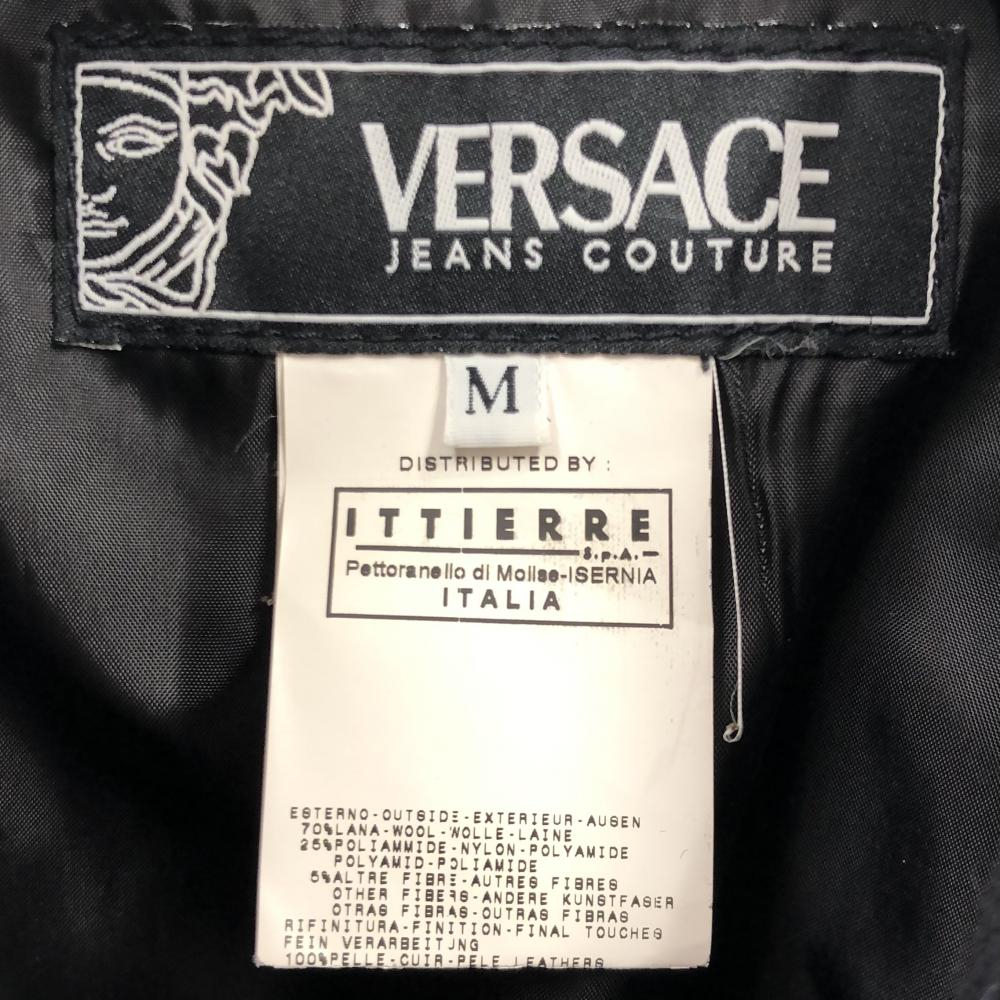 【中古】VERSACE JEANS COUTURE レザーウール切替ダブルライダースジャケット サイズM ブラック ヴェルサーチェ[240017582785]の画像4