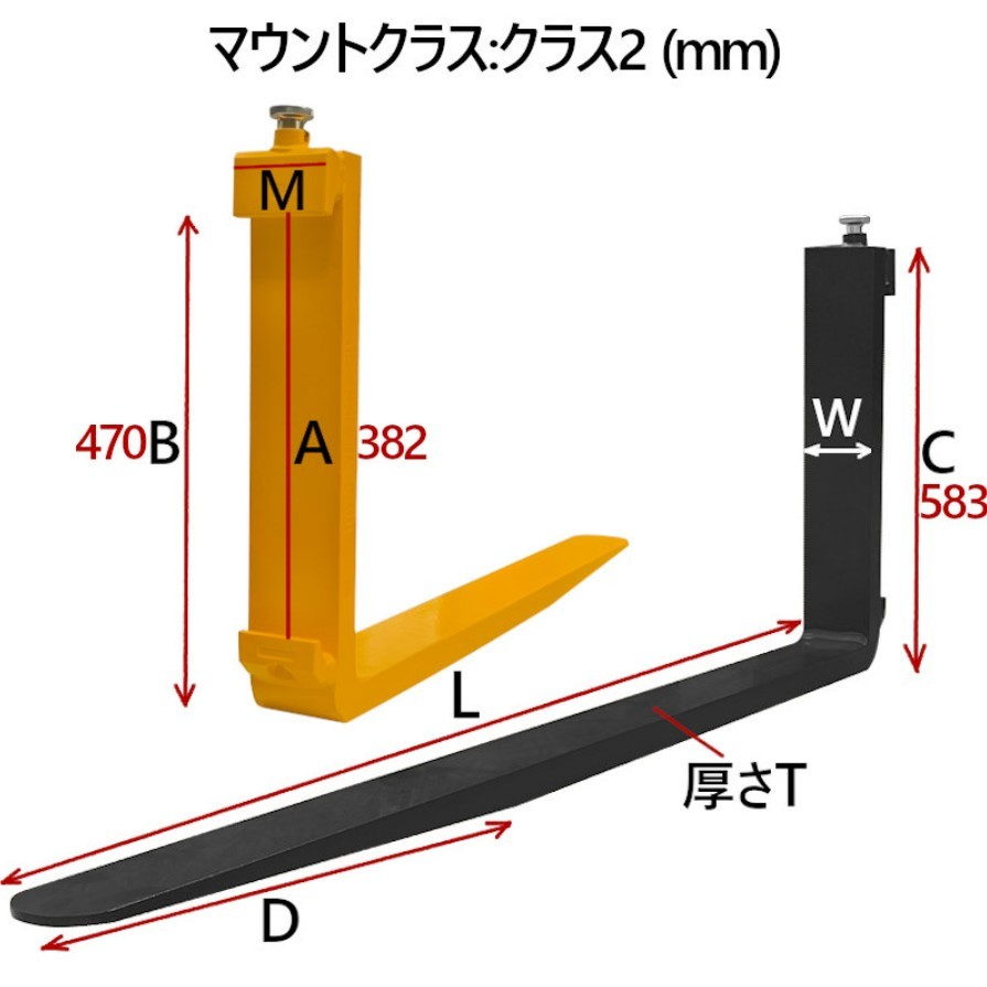 標準フォーク 2本セット 長さ約1220mm 幅約120mm 厚さ約40mm 耐荷重約2.5T 黒色 フォークリフト用 交換用 フォークリフト用フォーク _画像5