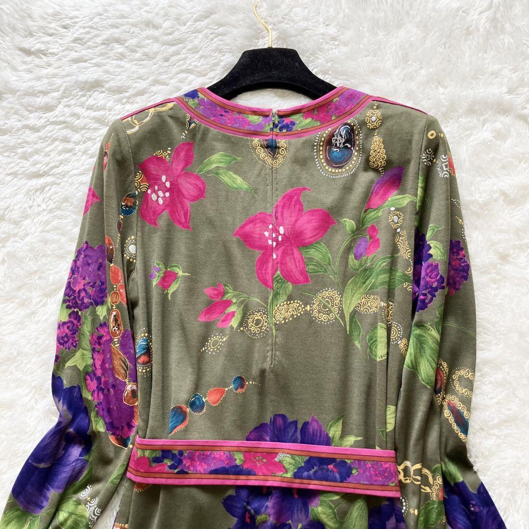 美品 LEONARD レオナール ロングワンピース M 花柄 シルク ウール
