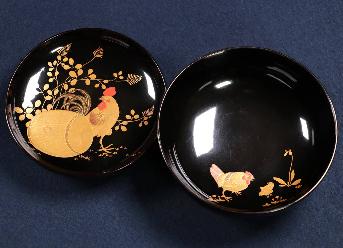 CF96 能登輪島塗 諫鼓鳥文様金蒔絵黒塗椀 一客 木製漆器 / 鶏太鼓草花切金 伝統工芸品 茶懐石道具会席 吸物煮物汁飯菓子椀宴席 加賀_画像5