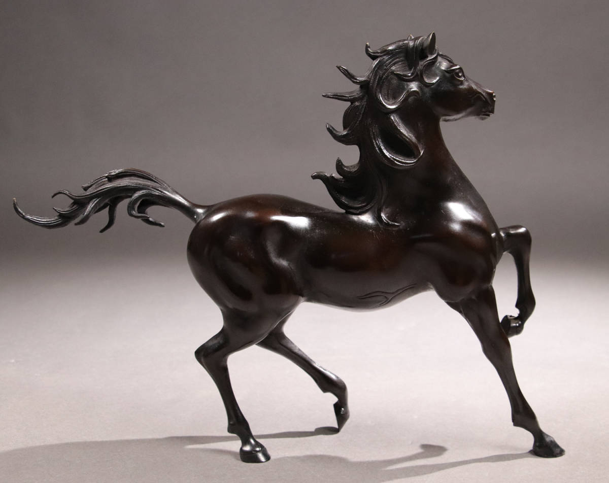 M460 高岡銅器 鋳銅製 村田宏作「征馬」置物 高28cm 横幅38.2cm 共箱