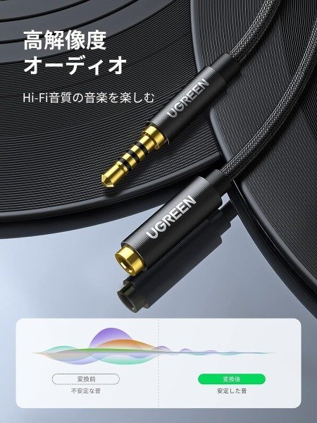 UGREEN 3.5mm オーディオ延長ケーブル 1M 4極/TRRS イヤホン 延長コード Hi-Fi音質 60846JP 新品 開封済 未使用品 送料無料 KJ97_B2310Z900_イメージです