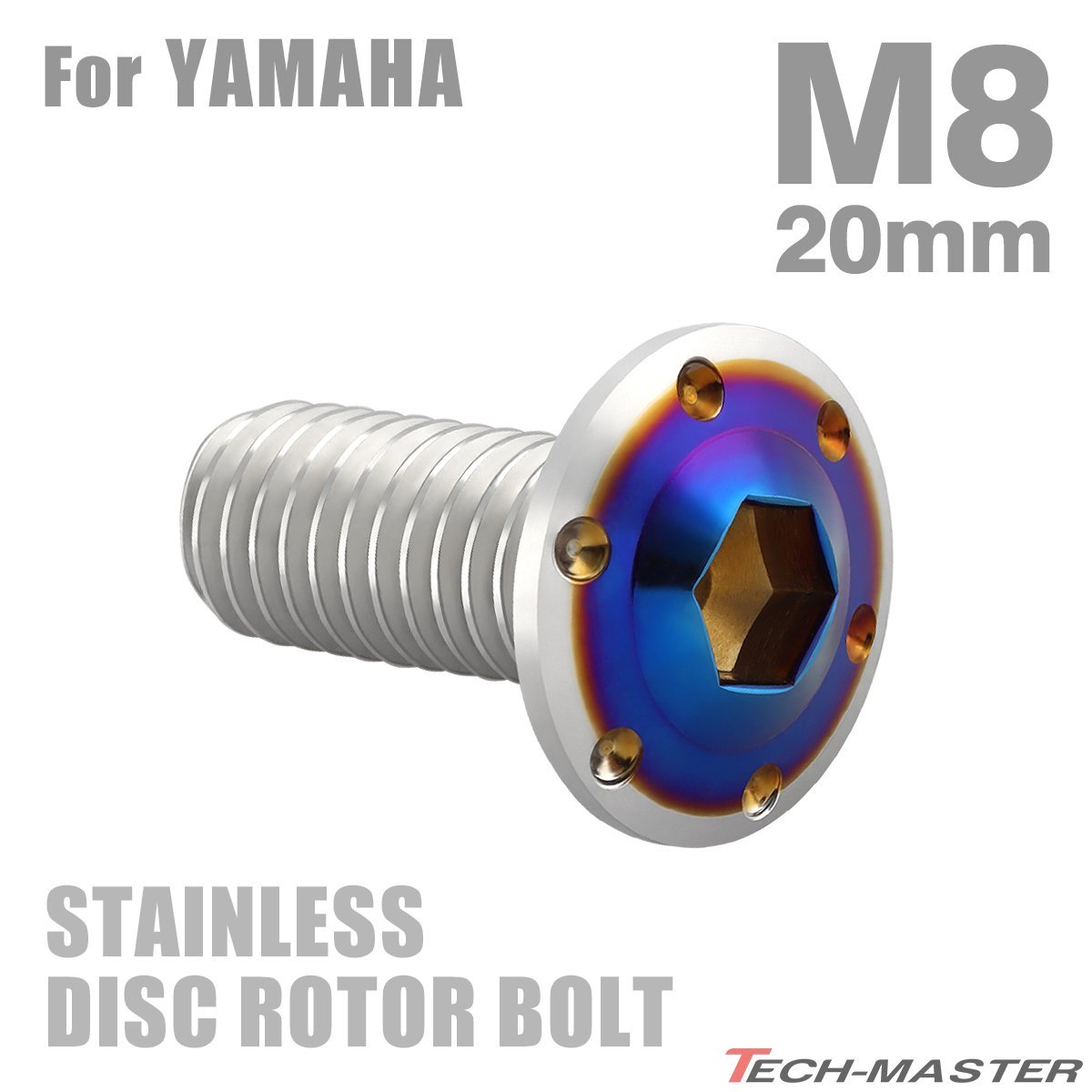 M8×20mm P1.25 ブレーキディスク ローター ボルト ホールヘッドH-1 ステンレス ヤマハ車用 YAMAHA シルバー×ブルー 1個 TD0306_画像1