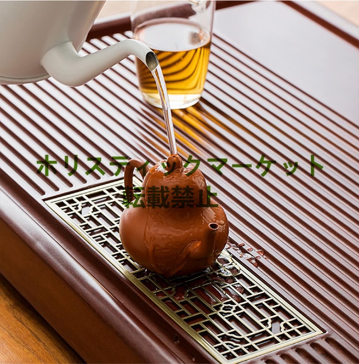 高品質☆シンプルで上品な無垢材 中国式茶トレイ茶盤 、貯水機能付き、ホームオフィスティーハウスのサービングプレート Q1214_画像3