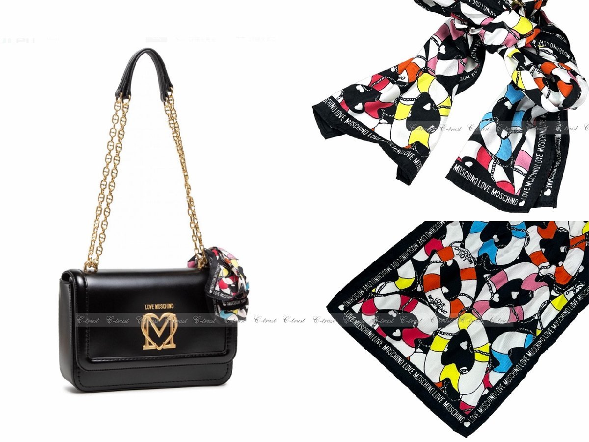 K280.. MOSCHINO Moschino shoulder bag scarf attaching chain Logo lady's new goods * black 