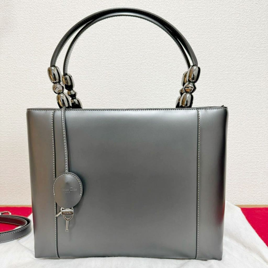 良品★ Christian Dior クリスチャンディオール マリスパール 2way ハンドバッグ ショルダーバッグ グレー_画像2