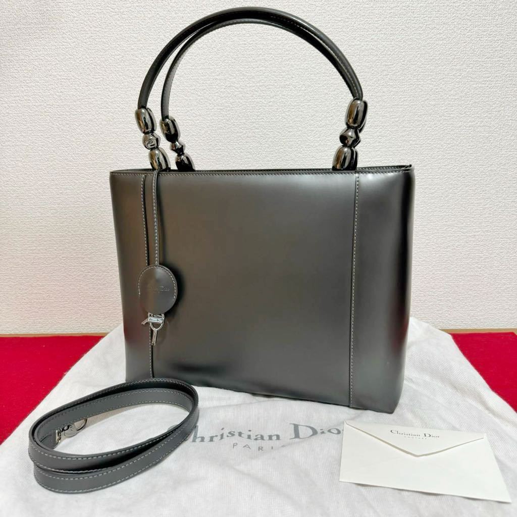 良品★ Christian Dior クリスチャンディオール マリスパール 2way ハンドバッグ ショルダーバッグ グレー_画像1