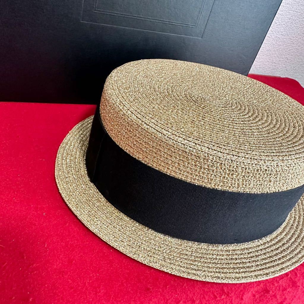 未使用品 SAINT LAURENT ハット 帽子 カンカン帽 麦わら帽子 ストロー