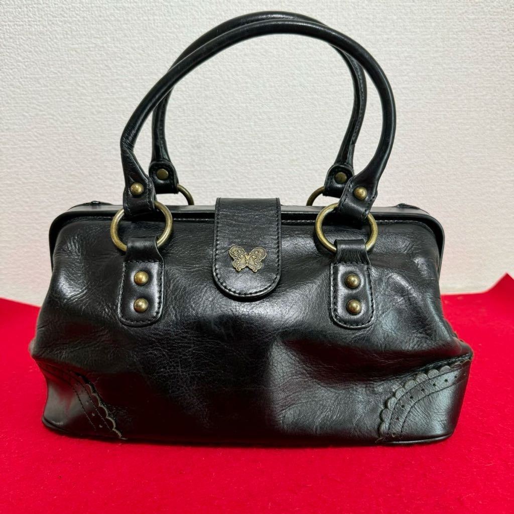 ANNA SUI アナスイ レザー ハンドバッグ ショルダーバッグ 2way ドクターズバッグ レザー ブラック ロゴ_画像1