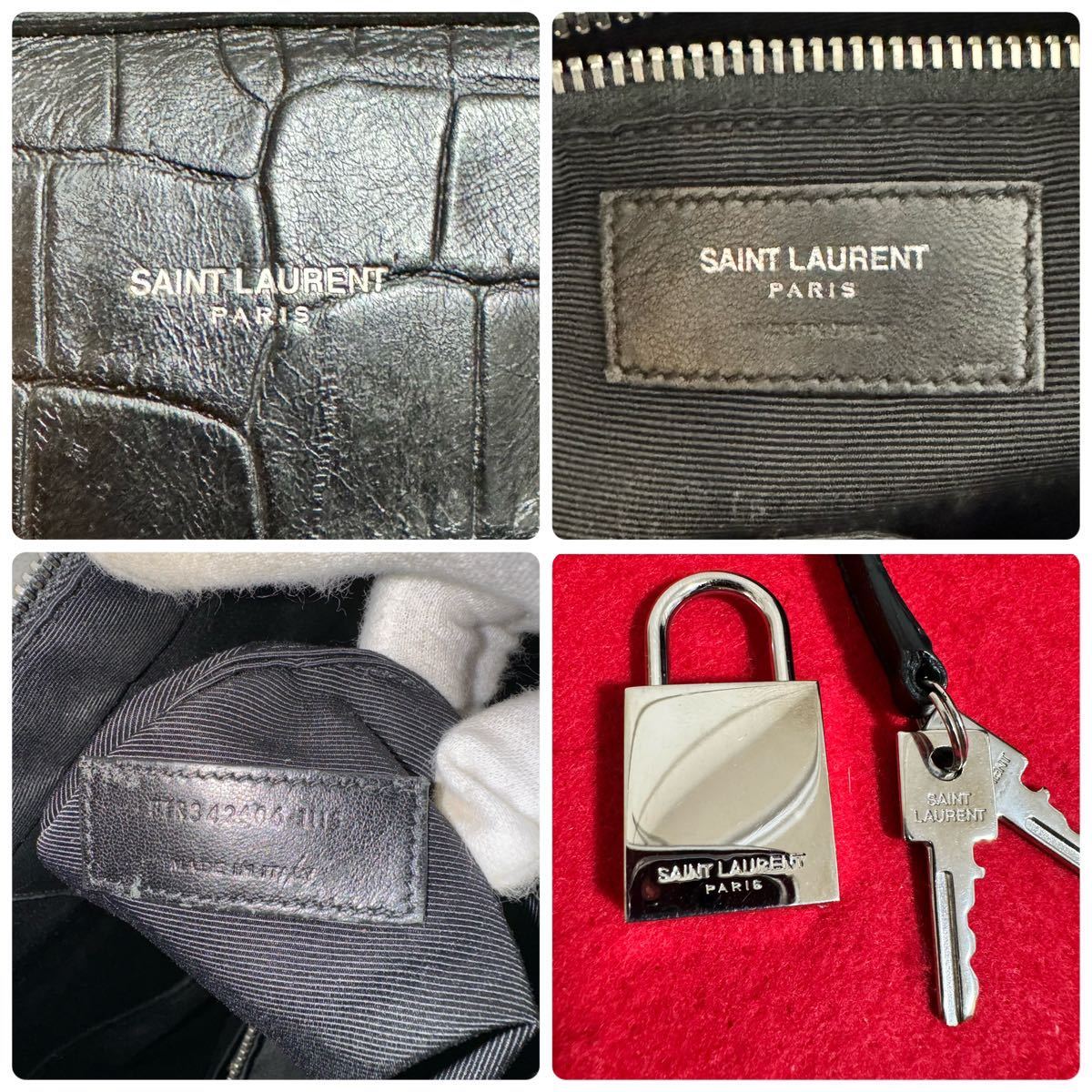 人気★ SAINT LAURENT PARIS サンローラン ミュージアム ビジネスバッグ ブリーフケース クロコ型押し レザー 本革 ブラック_画像10