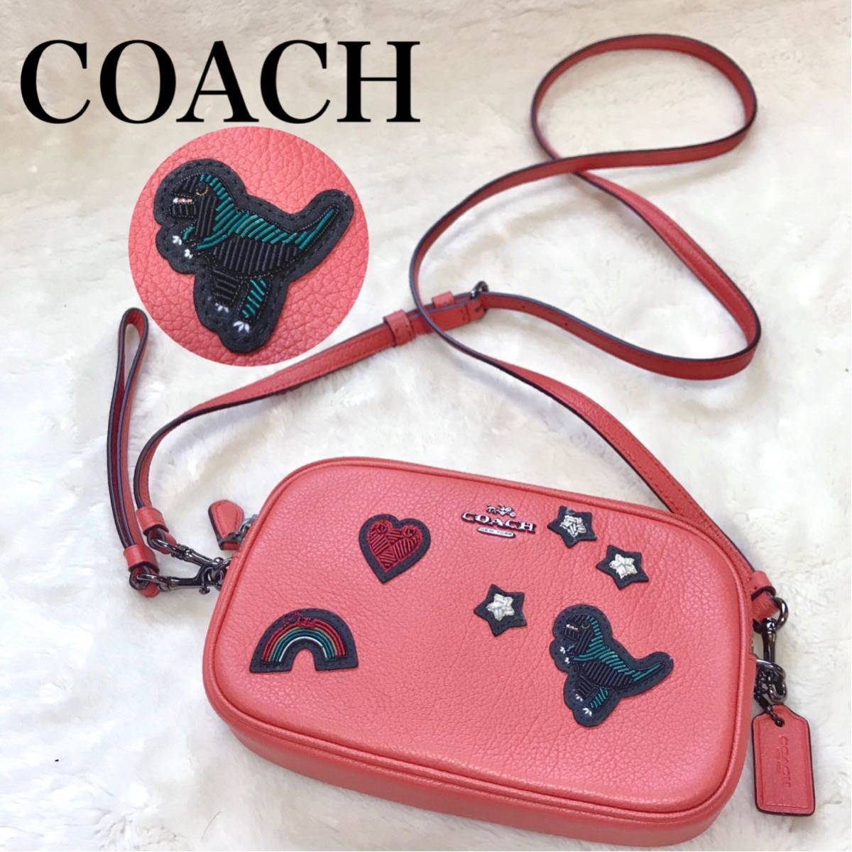 美品 COACH ロゴ ショルダーバッグ ワッペン ショルダーバッグ レザー