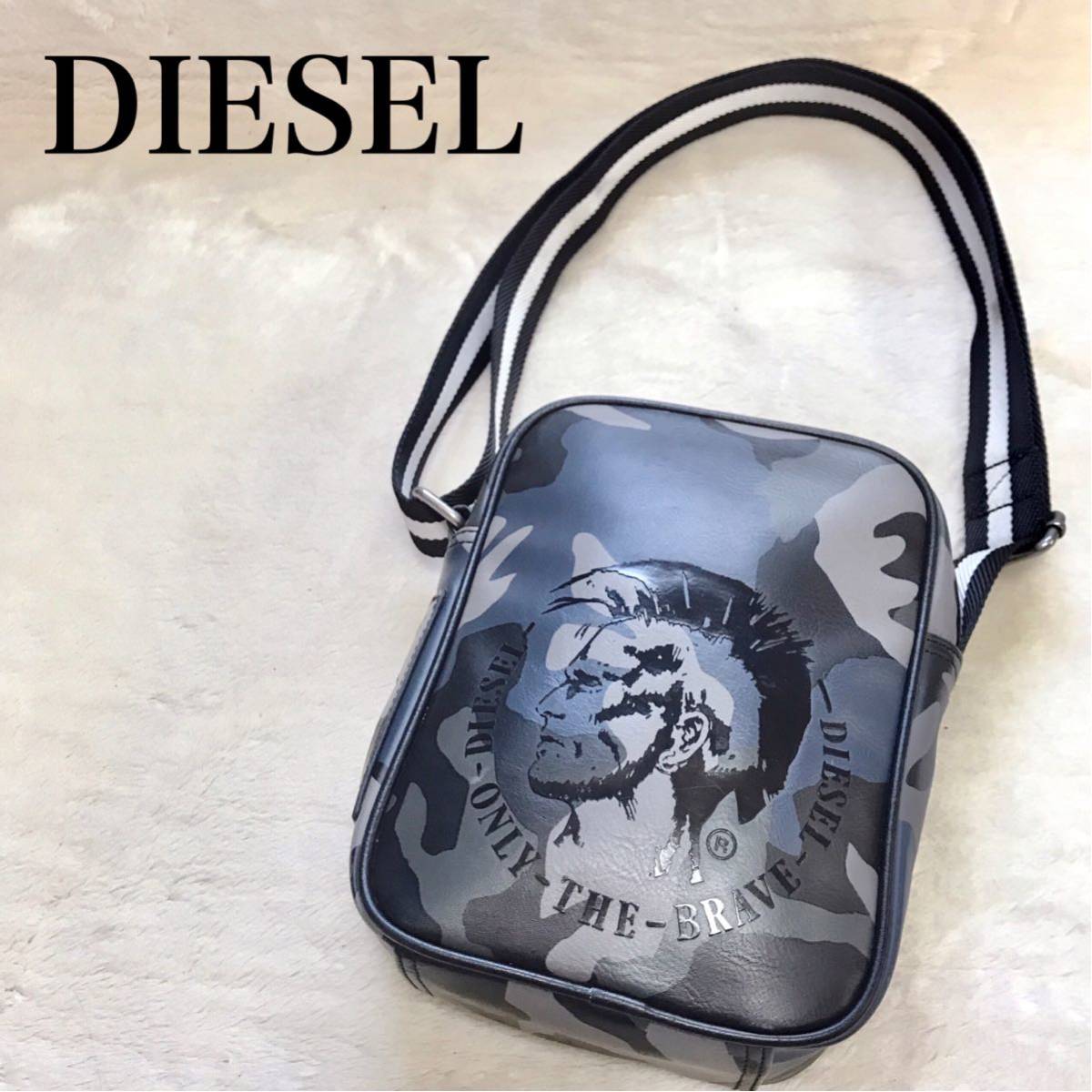 DIESEL ブレイブマン カモフラ ボックス型 ショルダーバッグ レザー 迷彩 クロスボディ ディーゼル
