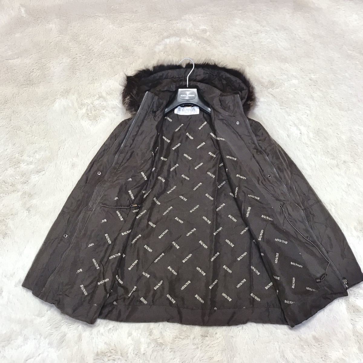 美品 BALMAIN B柄 フォックス ファー シルク キルティング 美品 BALMAIN B柄 フォックス ファー シルク キルティング
