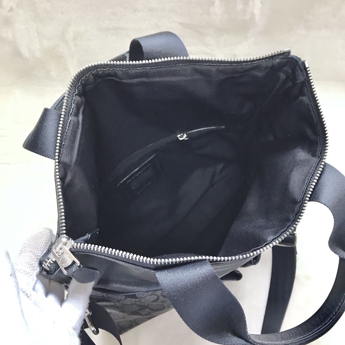 美品 COACH チャールズ シグネチャー 2way トートバッグ ビジネス 黒 コーチメンズ ショルダーバッグ PVCレザー