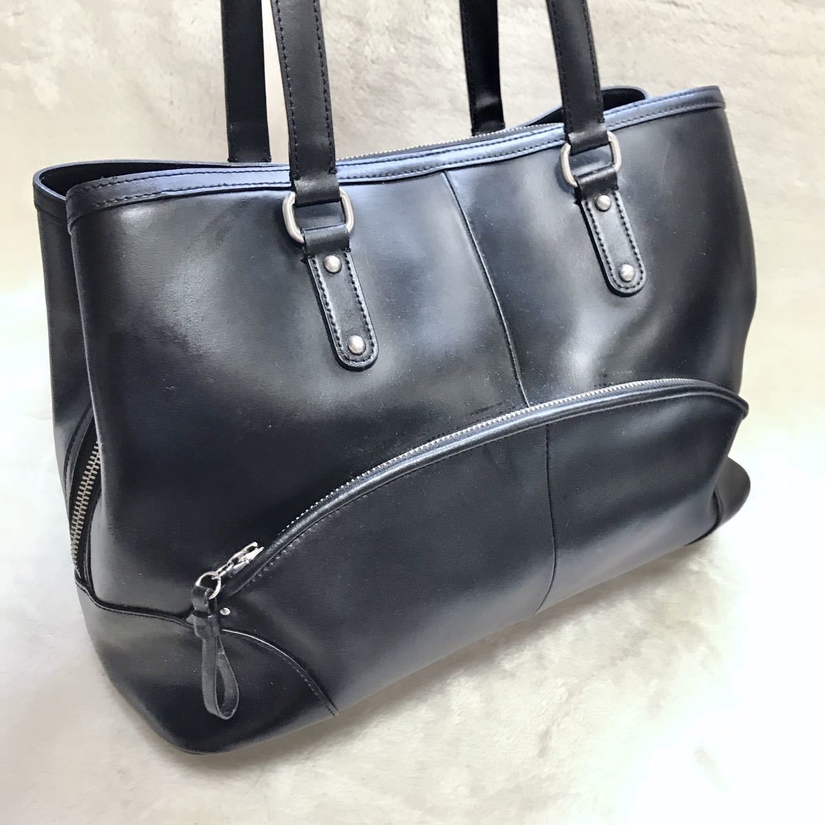 agnes b VOYAGE オールレザー トートバッグ ハンドバッグ 黒 