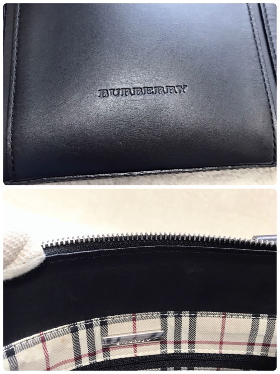 BURBERRY オールレザー トートバッグ ロゴ ハンドバッグ ノバチェック バーバリー ブラック 黒 ホースロゴ_画像10