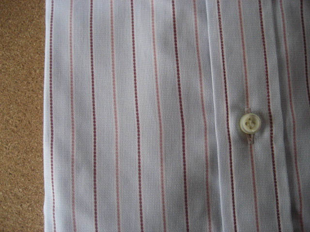 ワイシャツ ブルー×ピンク ストライプ セミワイドカラー 長袖 シャツ 日本製 綿100% (37 S サイズ) 未使用品_ワイシャツ ブルー ストライプ 生地