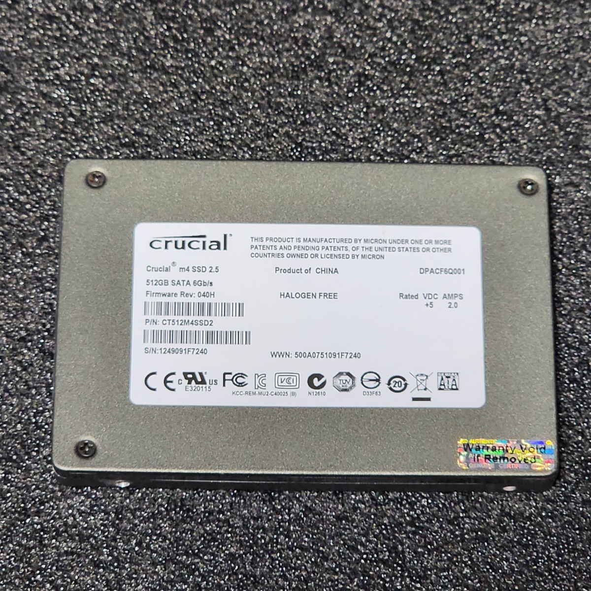 CRUCIAL M4(CT512M4SSD2) 512GB SATA SSD 正常品 2.5インチ内蔵SSD フォーマット済み PCパーツ  動作確認済み 480GB 500GB