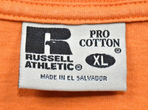 USA古着 Russell Athletic 前V ビッグ Tシャツ sizeXL オレンジ 無地 ラッセル 厚手 ビッグシルエット 大きいサイズ アメリカ アメカジの画像4