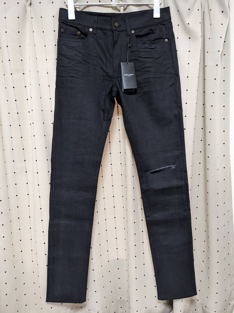 未使用品 SAINT LAURENT PARIS サンローラン パリ 587035 YF869 クラッシュ 膝ダメージ加工 スキニー デニムパンツ ブラック 30_画像1