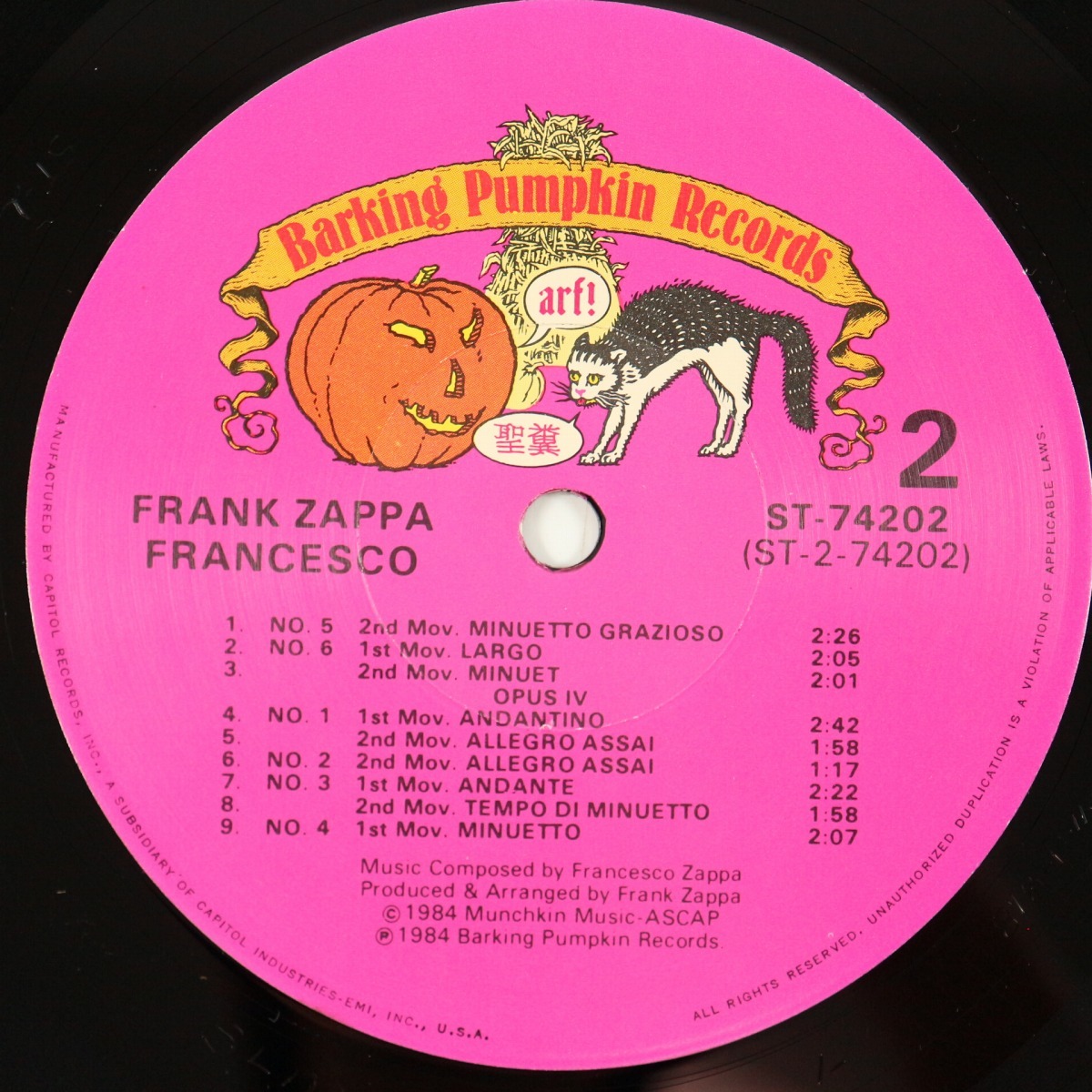 ◆LP◆FRANK ZAPPA/フランク・ザッパ ◆FRANCESCO ZAPPA◆US盤◆Barking Pumpkin Records ST-74202の画像7
