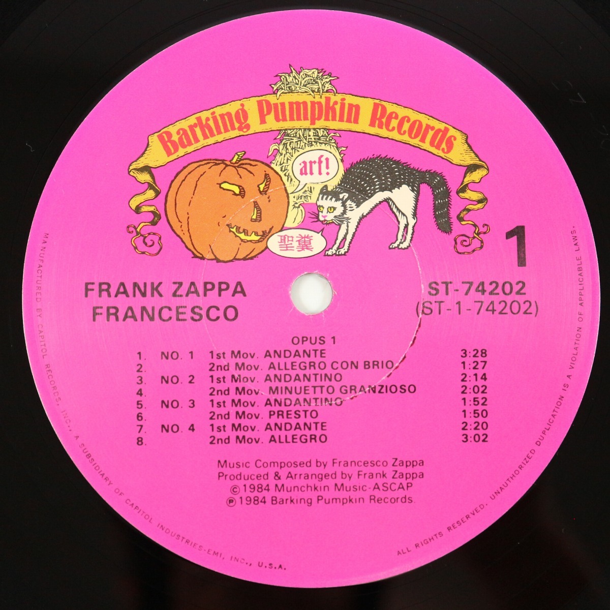 ◆LP◆FRANK ZAPPA/フランク・ザッパ ◆FRANCESCO ZAPPA◆US盤◆Barking Pumpkin Records ST-74202の画像6