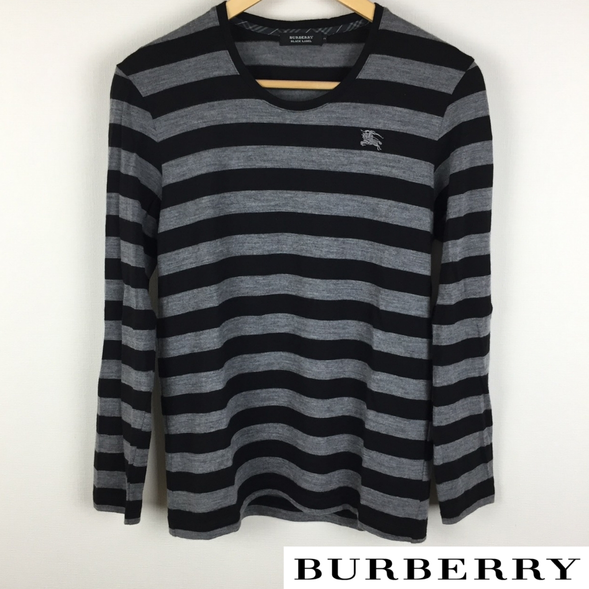 新品同様品 BURBERRY BLACK LABEL 長袖ニット ボーダー 薄手 サイズ2 返品可能 送料無料
