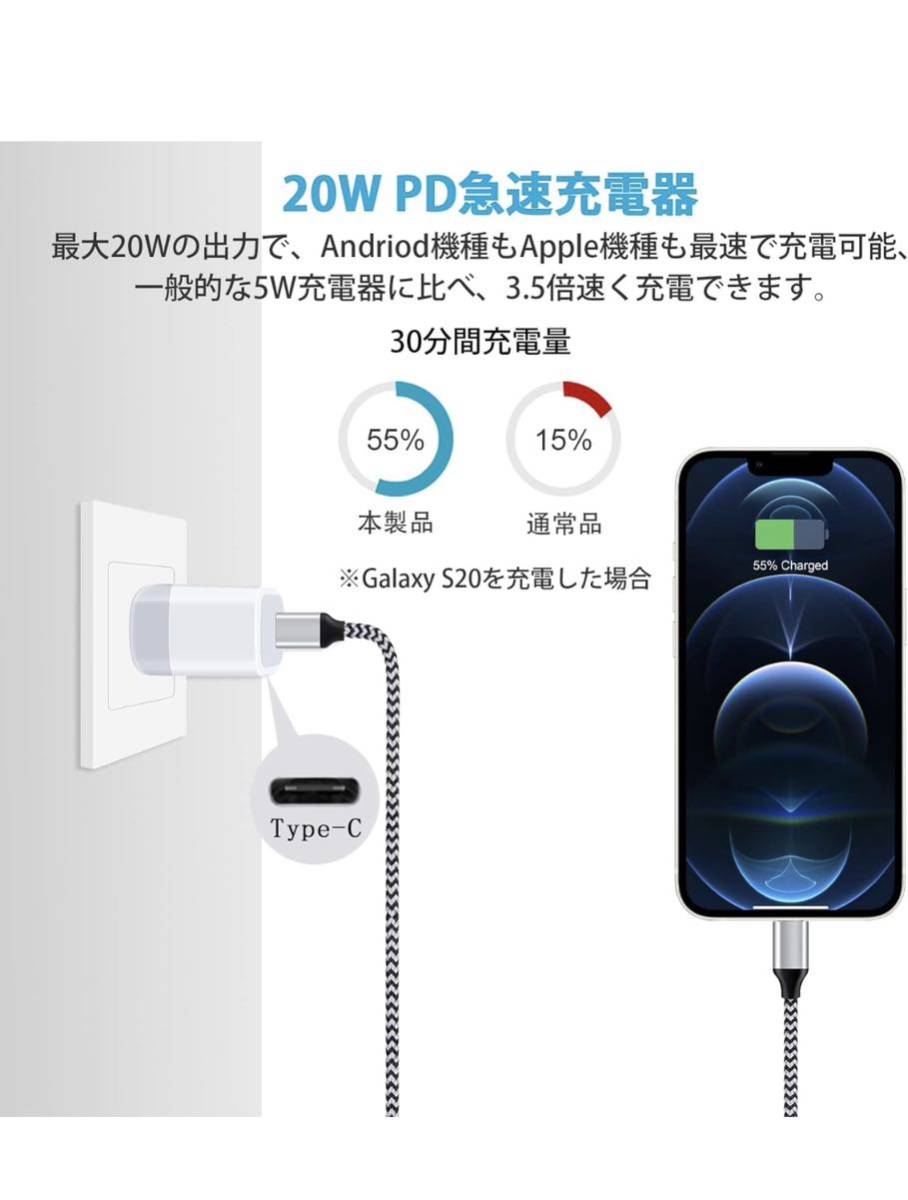 iPhone 充電器 acアダプタ type-c 急速充電器 純正 20W USB-C電源アダプター (pse認証/PD3.0/小型) アイフォン15充電器