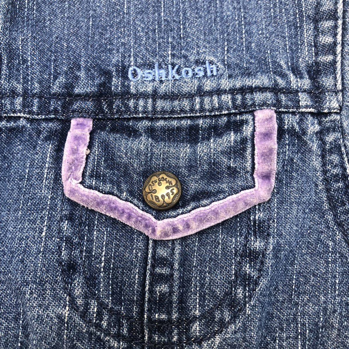 oshkosh オッシュコッシュ デニムシャツワンピース 長袖 スナップボタン 花柄刺繍 アメリカ 古着 サイズ6 女の子 5歳 6歳_画像6