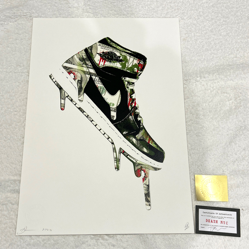 世界限定100枚 DEATH NYC ナイキ NIKE エアジョーダン1 JORDAN AJ1 SNKRS 紙幣 ポップアート アートポスター 現代アート KAWS Banksy_画像1